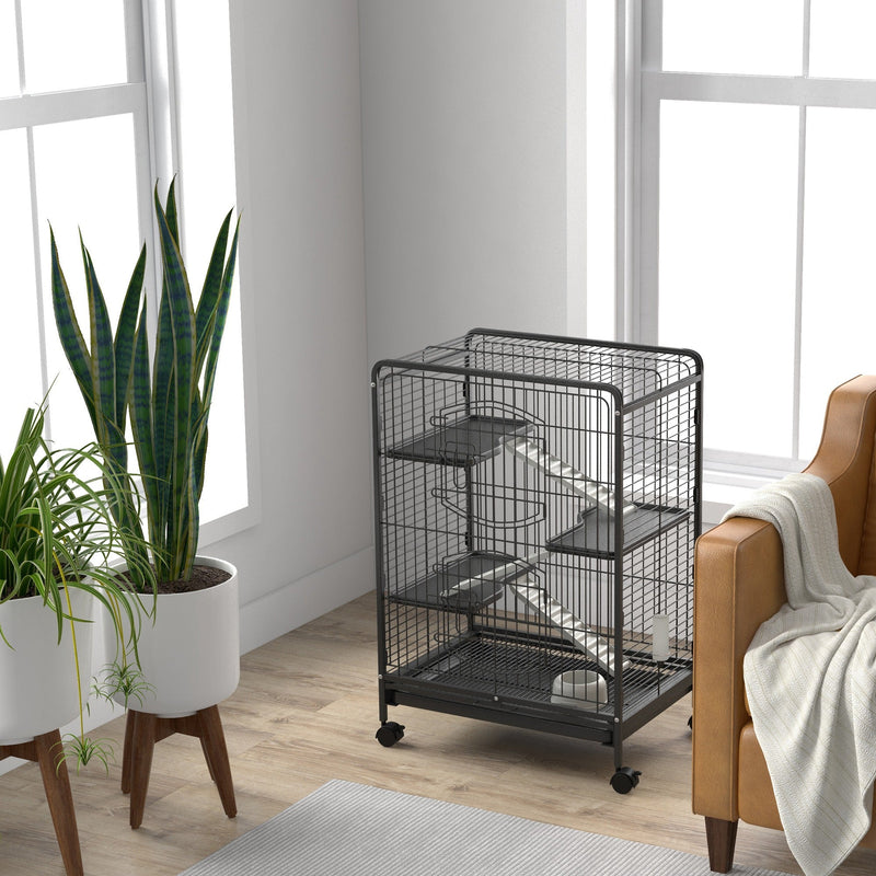 Cage in a bright room beside a plant and window