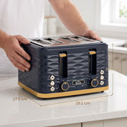 Dimensions diagram of the ripple toaster showing 29.2 x 27.5 x 18.9 cm
