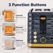 Cancel, Reheat and Defrost function buttons explained on the ripple toaster
