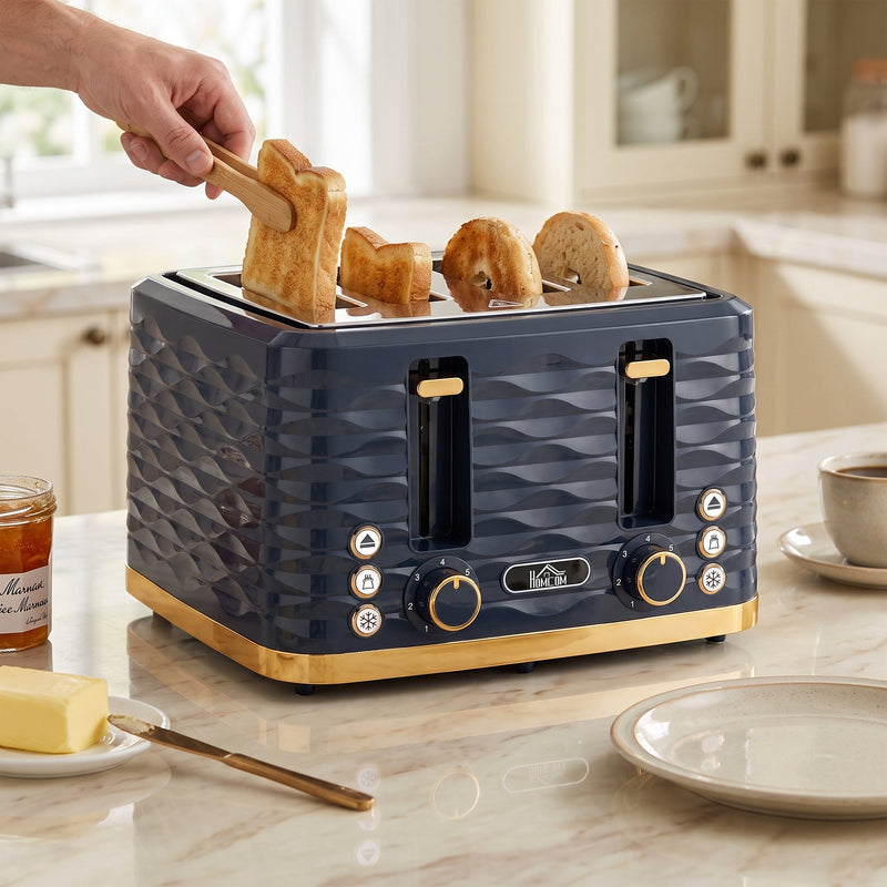Hand lifting toast from the ripple toaster on a marble kitchen counter