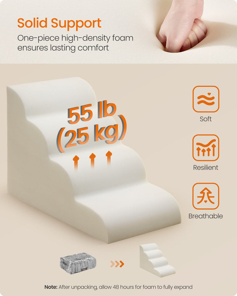 One-piece high-density foam core inside the 4-step dog stairs, supports up to 25 kg