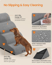 Corduroy anti-slip surface, rubber-dot base and removable washable cover on the 4-step dog stairs