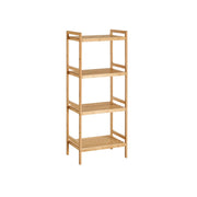 Songmics 4 tier natural bamboo shelving unit with slatted shelves, plain background