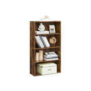 The 4-tier bookcase filled with books, a fabric storage box and photo frames