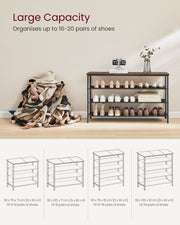 Top surface of the shoe rack styled with bags and decor