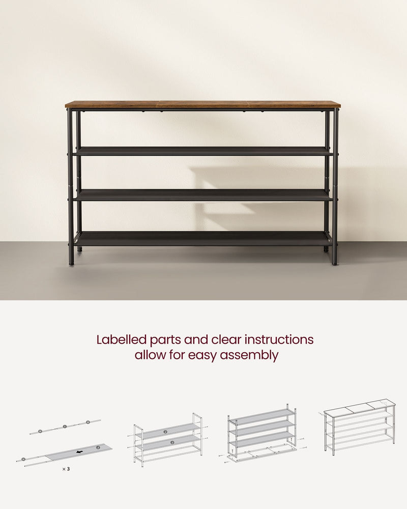 Shoe rack shown fully loaded with 15 pairs of shoes