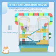 Labelled diagram of the twin-tower 4 tier layout, suitable for dwarf hamsters not Syrian hamsters