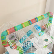 Close-up angle of the tube tunnel connections across the top of the cage