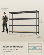 Anti-tip kit and foot pads included with the shelving unit