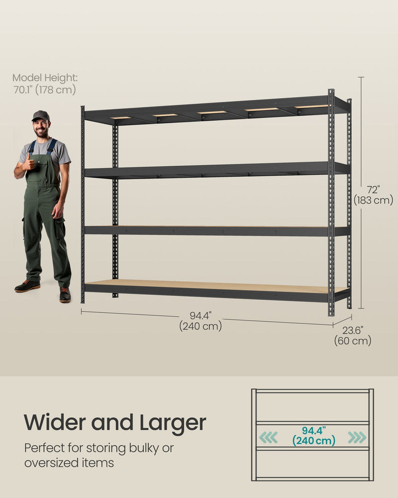 Anti-tip kit and foot pads included with the shelving unit