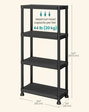 Dimensions diagram showing 133.5 cm height, 60 cm width, 30 cm depth and 20 kg per tier