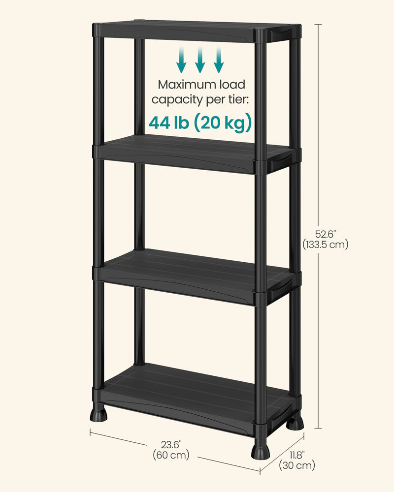 Dimensions diagram showing 133.5 cm height, 60 cm width, 30 cm depth and 20 kg per tier