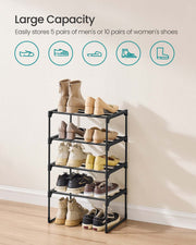 Capacity panel showing the rack stores 5 pairs of men's or 10 pairs of women's shoes