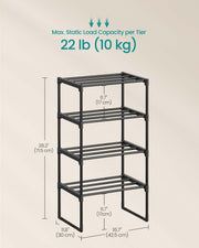 Dimension diagram marked 42.5 cm wide, 30 cm deep and 71.5 cm high with 17 cm tier gaps