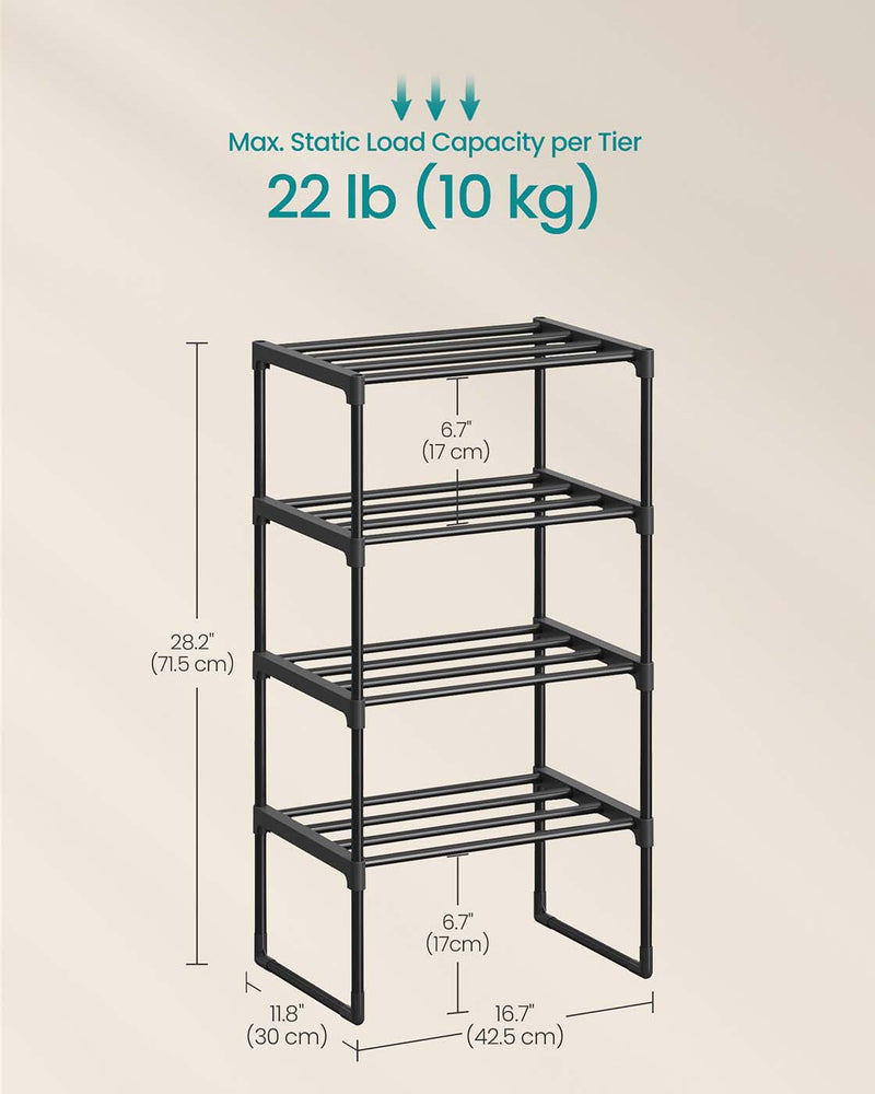 Dimension diagram marked 42.5 cm wide, 30 cm deep and 71.5 cm high with 17 cm tier gaps