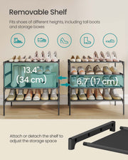 Removable shelf on the 4-tier rack giving 34 cm of clearance for tall boots