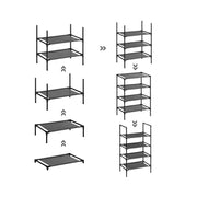 Assembly diagram showing the shelves and frame tubes fitting together