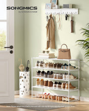 Shoe rack flipped upside down for extra storage room