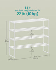 Two shoe racks stacked to save floor space