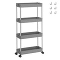 Grey 4-tier slim storage trolley on castors shown with the 6 side hooks included