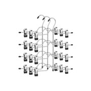 4-tier chrome pants hanger with 8 black PVC-coated clips, front view