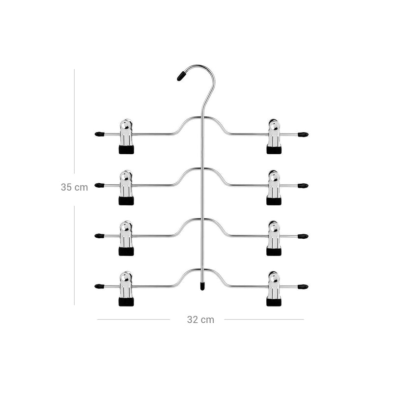 Dimensions diagram showing the hanger at 35cm tall and 32cm wide with 4 tiers of clips