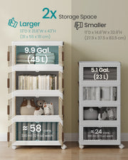 Comparison panel showing 45 L per tier in the 4-tier tower against 23 L in a smaller unit