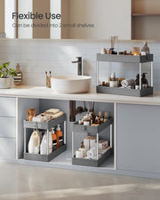 Songmics storage trolley shown split into two smaller 2-tier units for bathroom use