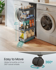Songmics storage trolley in a laundry room beside a washing machine, with 86 cm height callout