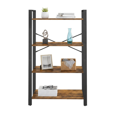 Vasagle bookcase shown holding books and storage boxes