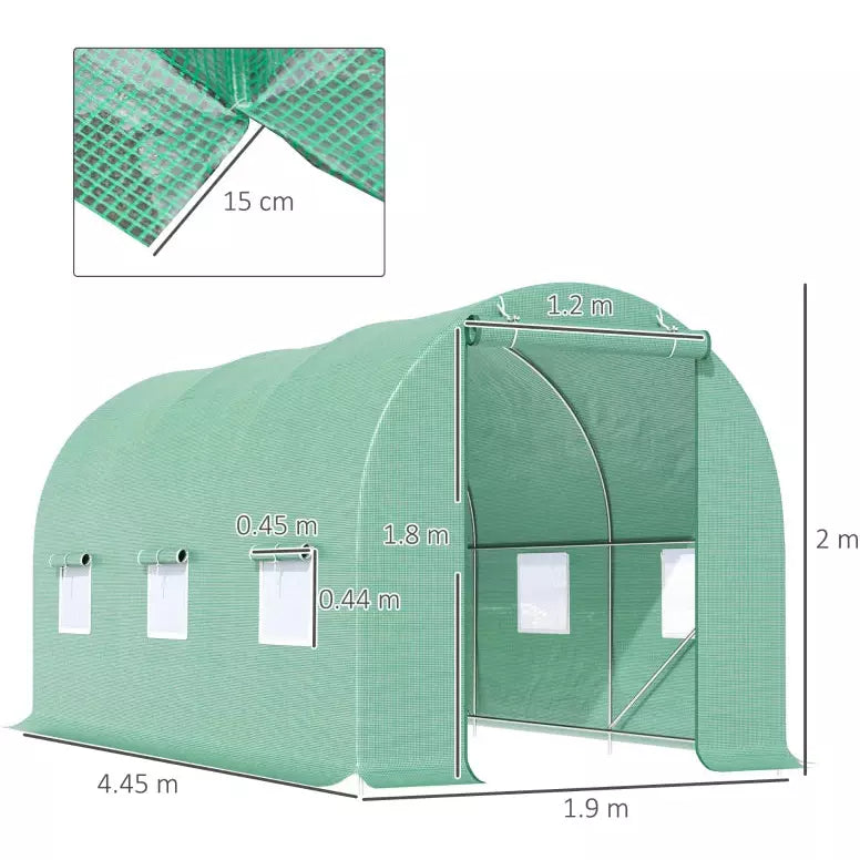 Poly Tunnel Greenhouse, Vents, Door, Windows, 4.5x2x2m