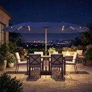 4.6m Double Garden Parasol with Solar LED Lights and Extra-Large Canopy — Grey, Blue or Beige Outsunny