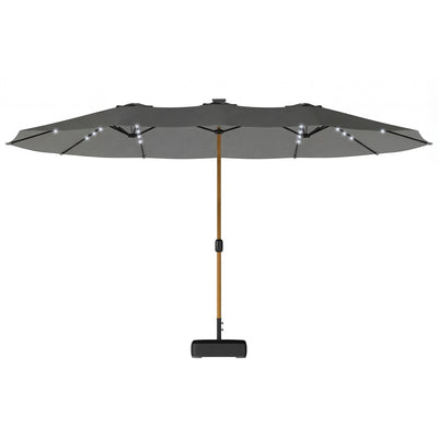 4.6m Double Garden Parasol with Solar LED Lights and Extra-Large Canopy — Grey, Blue or Beige Outsunny