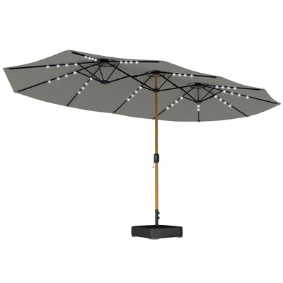 4.6m Double Garden Parasol with Solar LED Lights and Extra-Large Canopy — Grey, Blue or Beige Outsunny