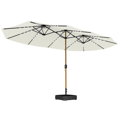 4.6m Double Garden Parasol with Solar LED Lights and Extra-Large Canopy — Grey, Blue or Beige Outsunny