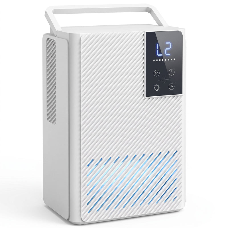 HOMCOM white dehumidifier studio shot with LED touch display and carry handle