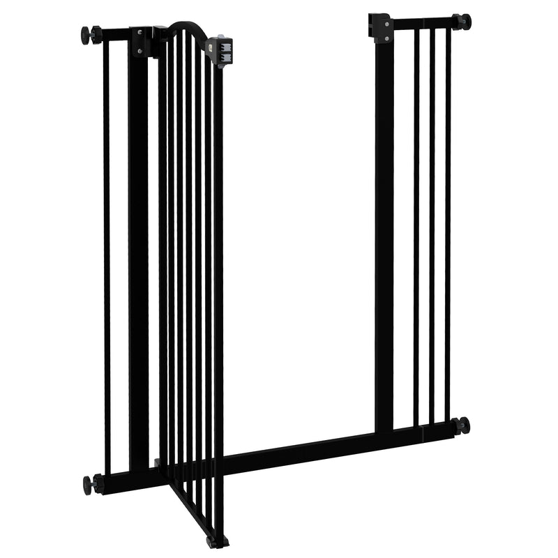 Freestanding Metal Dog Safety Gate Adjustable Folding Pet Barrier for Doorways Black