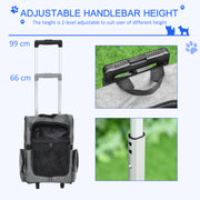 Pet Travel Backpack Trolley Carrier With Telescopic Handle For Cats And Small Dogs, Grey