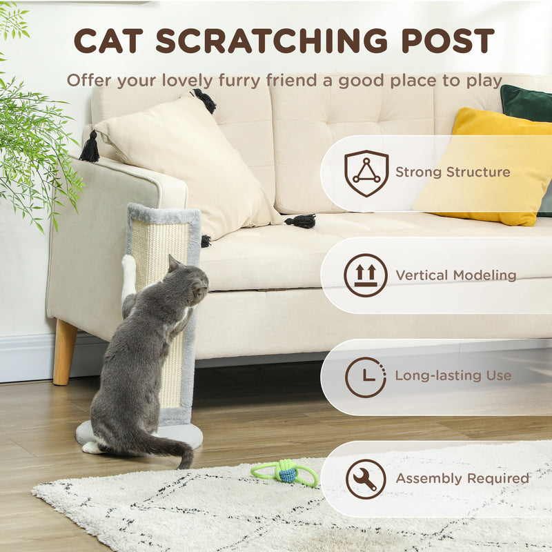 Grey 56cm Corner Cat Scratching Post with Sisal Pad for Claw Care by PawHut