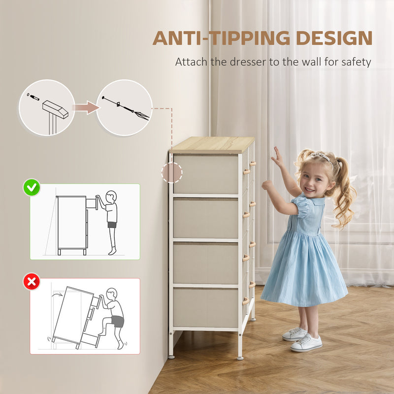 Industrial Style Chest of Drawers with 8 Fabric Storage Units and Wooden Top for Bedroom Maple Wood Effect