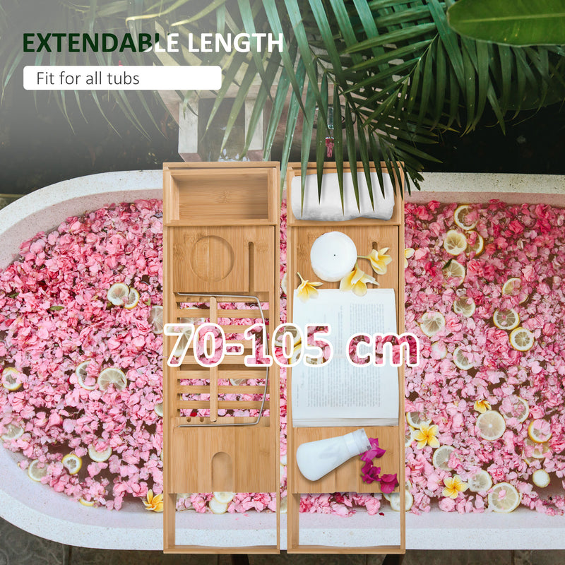 Extendable Bamboo Bath Caddy Shelf Set of 2 Ideal for Bathroom Storage, Natural