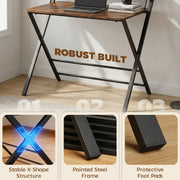 Folding Desk with Upper Shelf for Small Spaces and Easy Storage Rustic Brown AOSOM