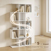 HOMCOM 5-Tier Bookshelf, S Shaped Geometric Bookcase with 15 Compartments, White Wood Effect AOSOM