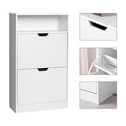 Vasagle White Narrow Shoe Cabinet for Hallway - 2 Pull Down Doors and a Handy Shelf