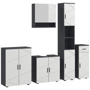 5 Piece Bathroom Furniture Set with Storage Cabinets Mirror and Sink Unit Grey AOSOM