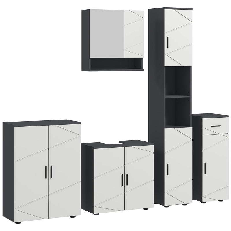 5 Piece Bathroom Furniture Set with Storage Cabinets Mirror and Sink Unit Grey AOSOM