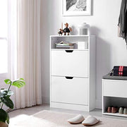 Vasagle White Narrow Shoe Cabinet for Hallway - 2 Pull Down Doors and a Handy Shelf