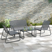 4 Piece Garden Furniture Set Light Grey Patio Sofa Set With Glass Table by Outsunny