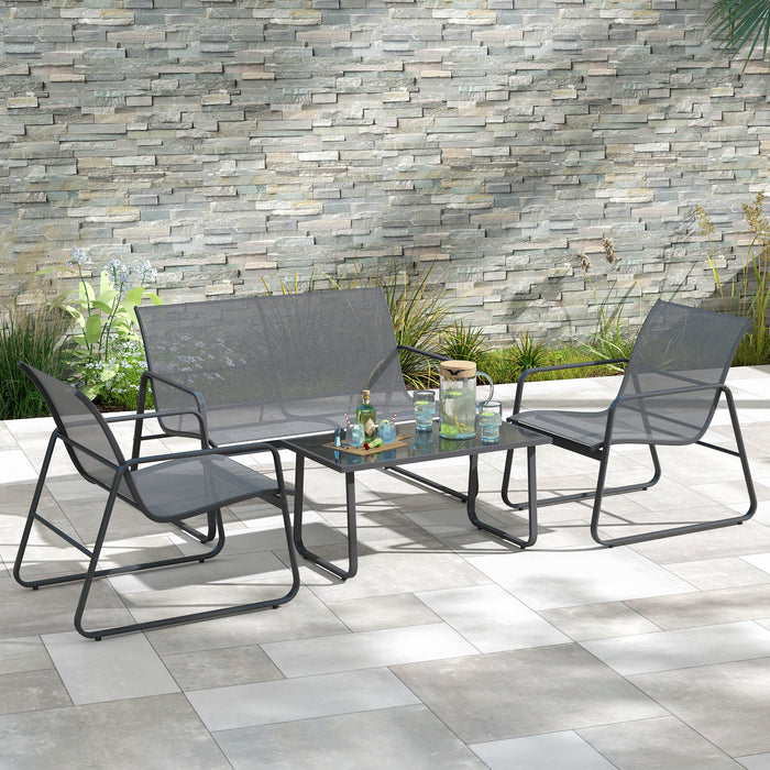 4 Piece Garden Furniture Set Light Grey Patio Sofa Set With Glass Table by Outsunny
