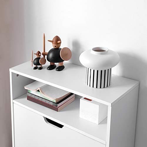 Vasagle White Narrow Shoe Cabinet for Hallway - 2 Pull Down Doors and a Handy Shelf
